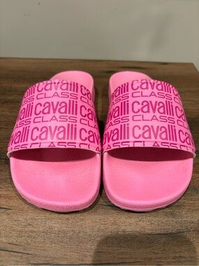 Cavalli Class by Roberto Cavalli Hot Pink Logo Slide Sandals
